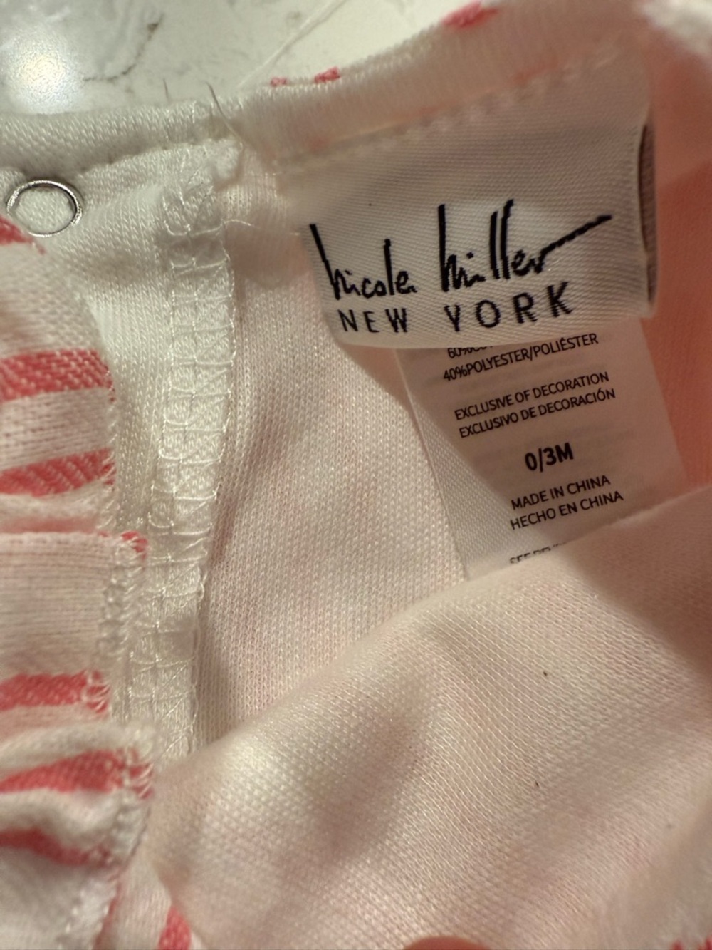 Nicole Miller New York Baby Stripe Romper Set in Coral Pink and White - Picture 4 of 6